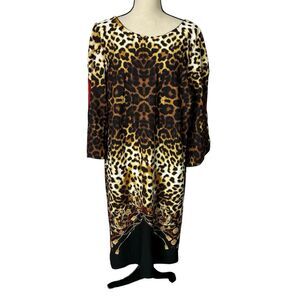 Shelby + Palmer Dress Womens‎ 16W Animal Print Cocktail Party Midi Bead Accent